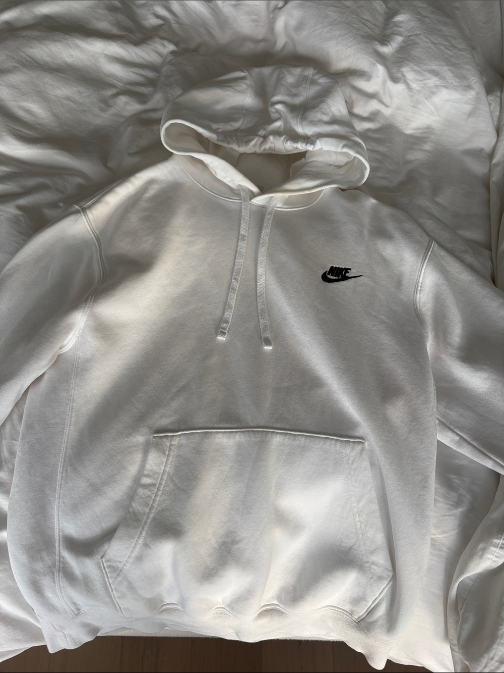 Nike White Hoodie with Black Swoosh Logo